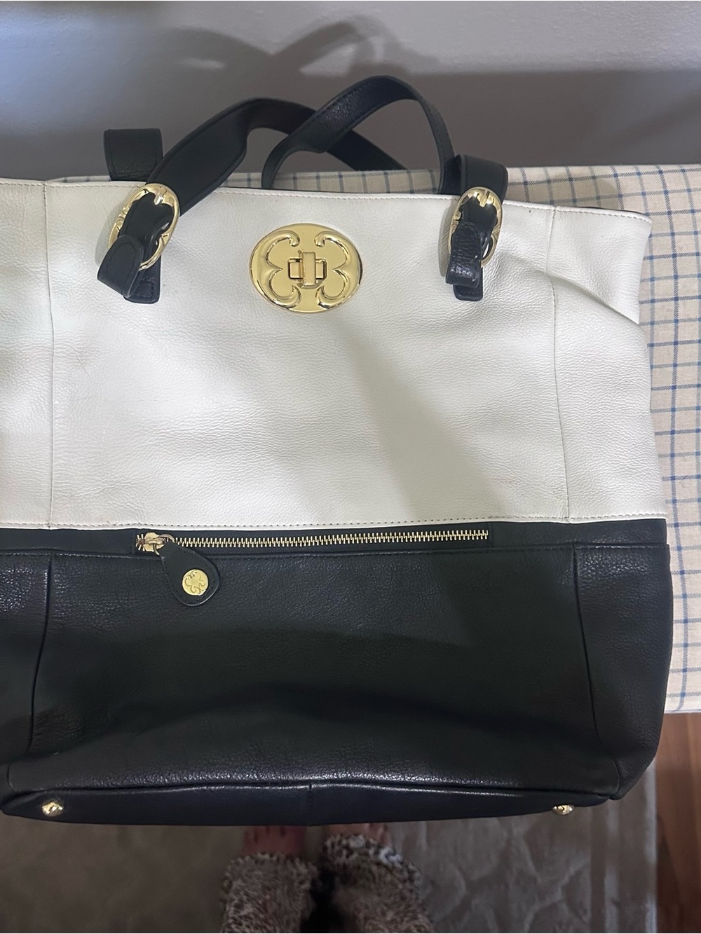 Emma Fox  Black and White Two-Tone Leather Tote